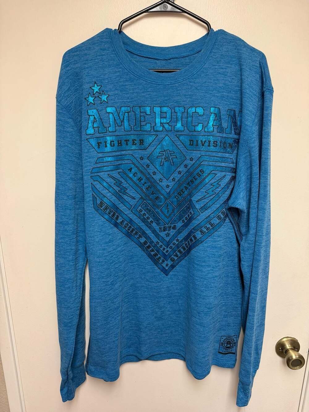 American Fighter Mens Long Sleeve Thermal Graphic Shirt Blue Size 2XL NEW w tags